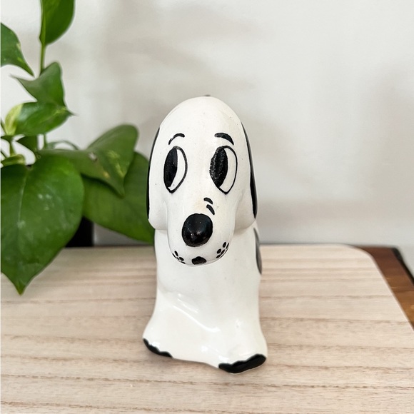 Sweet Vintage Ceramic Black & White Puppy Dog Garden Planter Succulent Holder - Picture 2 of 8